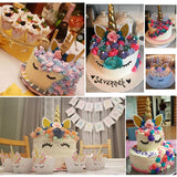 Bestus (29 unidades) Unicornio para decoración de tartas con pestañas, diadema, envoltorios para cupcakes y pancarta de cumpleaños/Unicornio para fiestas, para fiesta de cumpleaños, baby shower, decoración de fiesta para niños