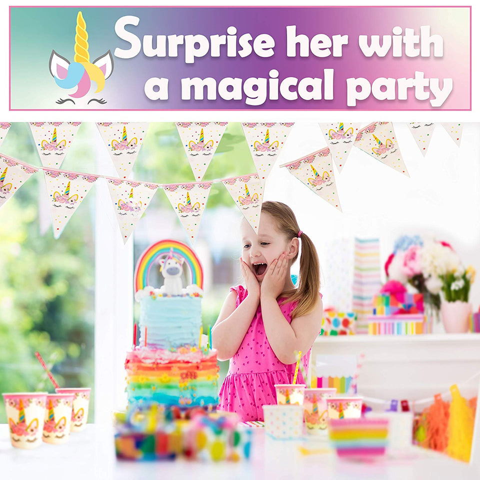 Upper Midland Products Set de Fiesta de Unicornio para 16 cumpleaños, Paquete de Suministros para Fiestas, Kit de decoración para niñas