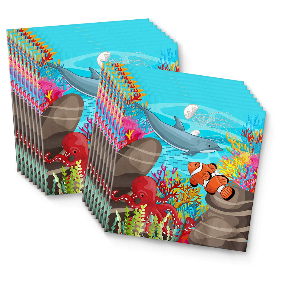 Ocean Sea Life Fiesta de cumpleaños suministros set Platos, vasos y servilletas Kit de Vajilla para 16