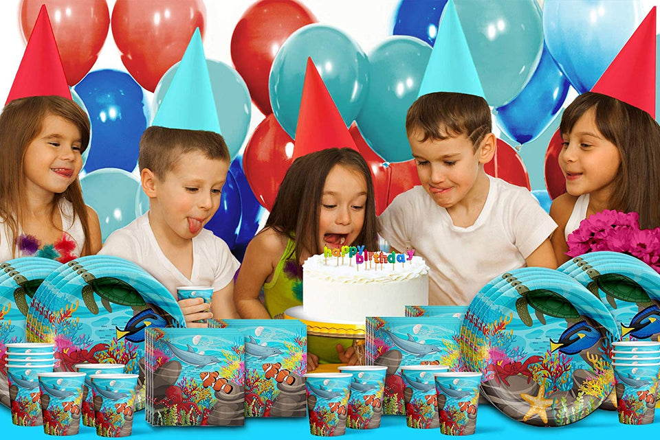 Ocean Sea Life Fiesta de cumpleaños suministros set Platos, vasos y servilletas Kit de Vajilla para 16