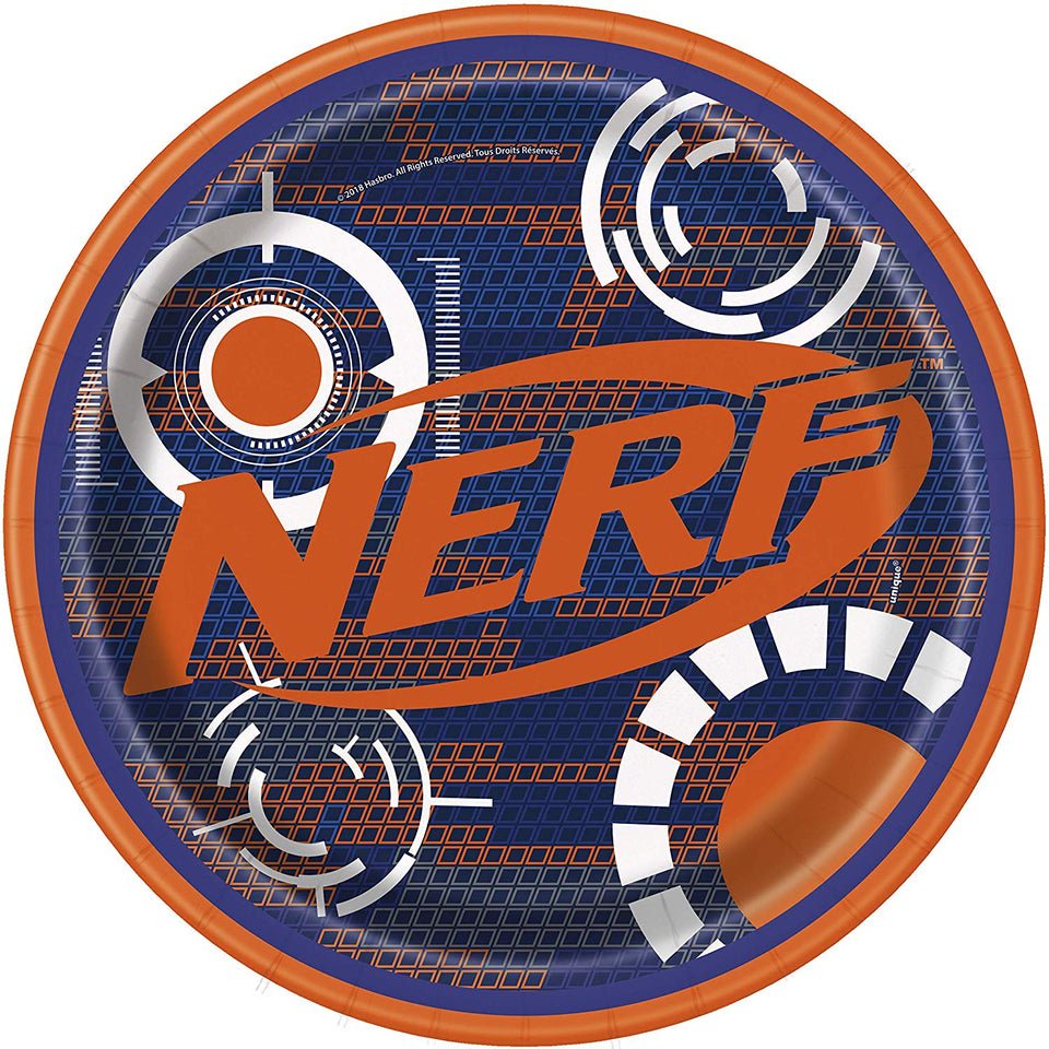 Nerf - Juego de 8 servilletas para fiestas de cumpleaños con platos para el almuerzo, platos de postre, servilletas para el almuerzo, vasos