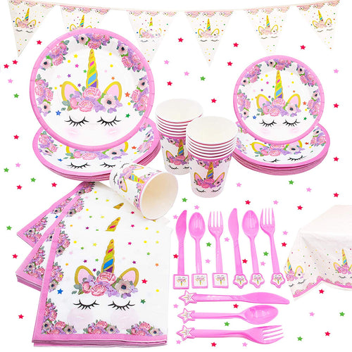 Upper Midland Products Set de Fiesta de Unicornio para 16 cumpleaños, Paquete de Suministros para Fiestas, Kit de decoración para niñas
