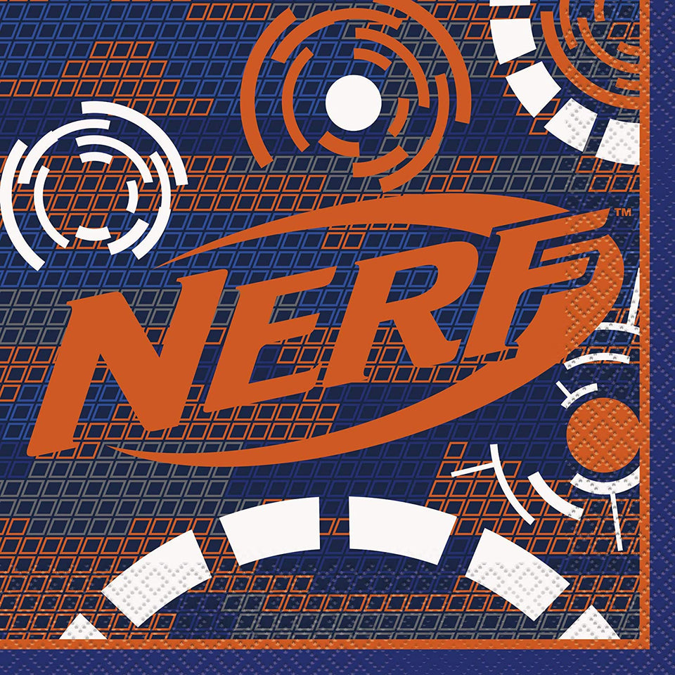 Nerf - Juego de 8 servilletas para fiestas de cumpleaños con platos para el almuerzo, platos de postre, servilletas para el almuerzo, vasos