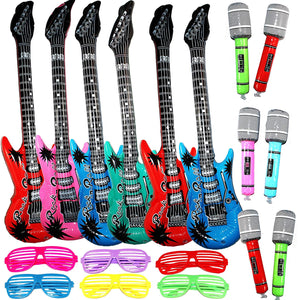 Kit de 18 Guitarras Eléctricas Inflables Gafas Micrófonos Infantil Niña Niño Fiesta