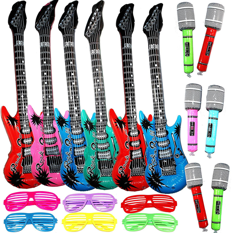 Kit de 18 Guitarras Eléctricas Inflables Gafas Micrófonos Infantil Niña Niño Fiesta