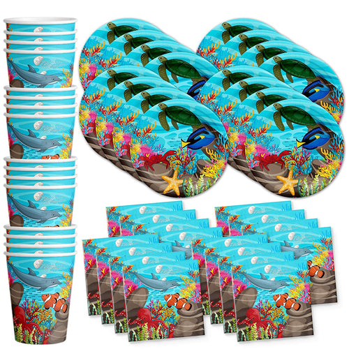 Ocean Sea Life Fiesta de cumpleaños suministros set Platos, vasos y servilletas Kit de Vajilla para 16